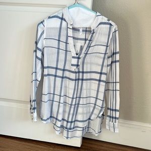 Blue and white striped long sleeve blouse